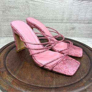 Billini Rana Slide Sandal in Rose Python Strappy Block Heels Size 6 Pink